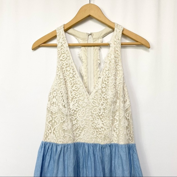 City Triangle-Ivory Lace T back & Chambray Skirt Sundress sz 7 - Picture 3 of 8